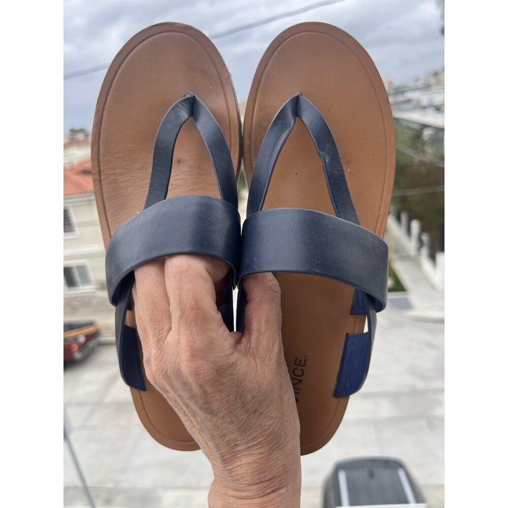 Vince Tess navy blue leather slip-on sandals 9 festival beach comfy